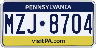 PA license plate MZJ8704
