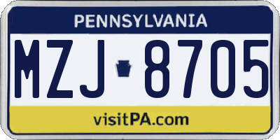 PA license plate MZJ8705