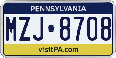 PA license plate MZJ8708