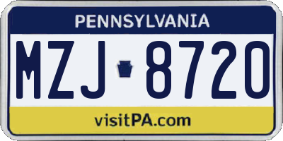 PA license plate MZJ8720