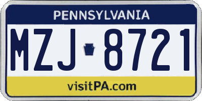 PA license plate MZJ8721