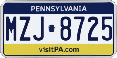 PA license plate MZJ8725