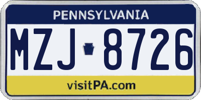 PA license plate MZJ8726