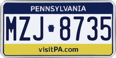 PA license plate MZJ8735