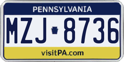 PA license plate MZJ8736