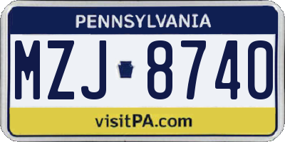 PA license plate MZJ8740