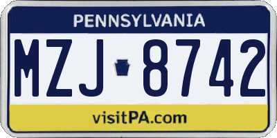PA license plate MZJ8742