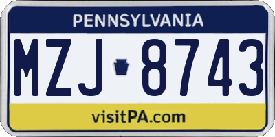 PA license plate MZJ8743