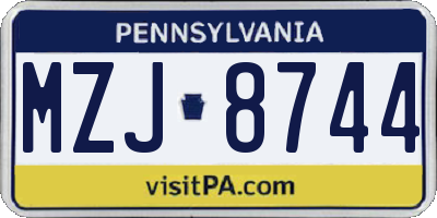 PA license plate MZJ8744