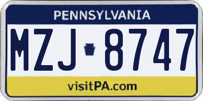 PA license plate MZJ8747