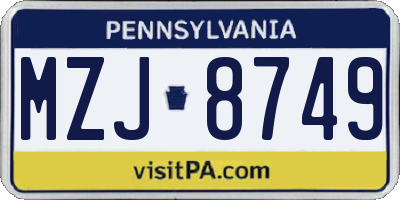 PA license plate MZJ8749
