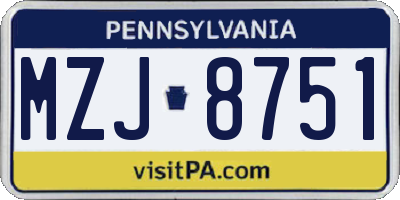 PA license plate MZJ8751