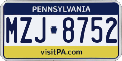 PA license plate MZJ8752