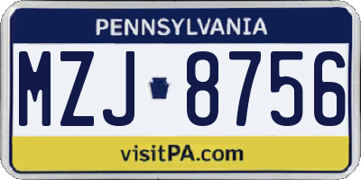 PA license plate MZJ8756