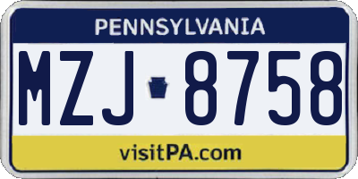 PA license plate MZJ8758