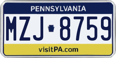 PA license plate MZJ8759