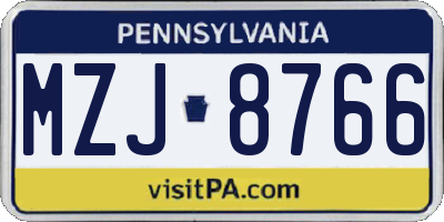 PA license plate MZJ8766