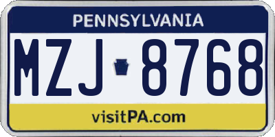 PA license plate MZJ8768