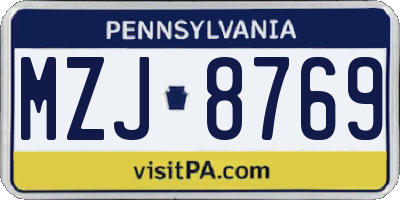 PA license plate MZJ8769