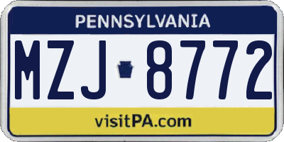 PA license plate MZJ8772