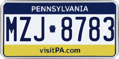 PA license plate MZJ8783