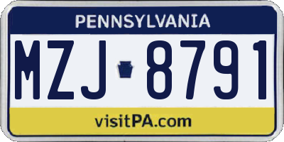 PA license plate MZJ8791