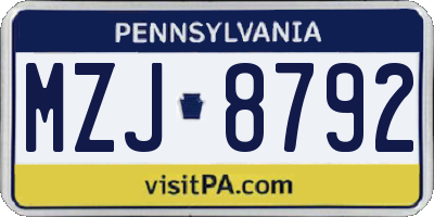 PA license plate MZJ8792
