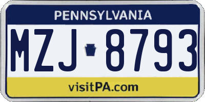 PA license plate MZJ8793