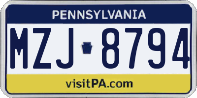 PA license plate MZJ8794