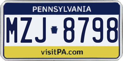 PA license plate MZJ8798