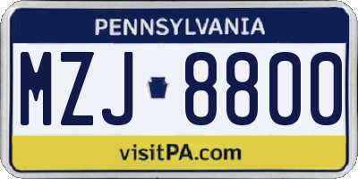 PA license plate MZJ8800