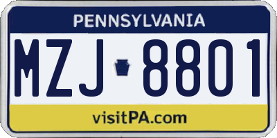 PA license plate MZJ8801