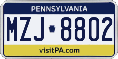 PA license plate MZJ8802