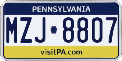 PA license plate MZJ8807