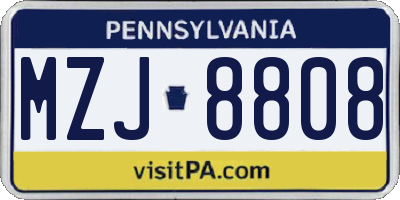 PA license plate MZJ8808