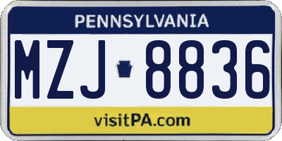 PA license plate MZJ8836