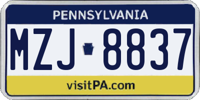 PA license plate MZJ8837
