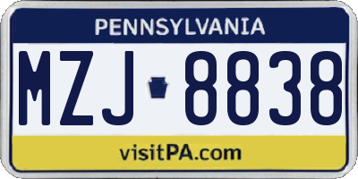 PA license plate MZJ8838