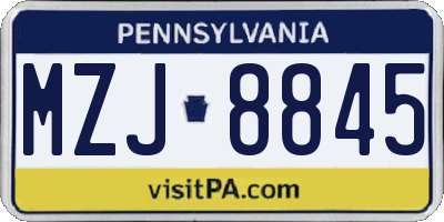 PA license plate MZJ8845