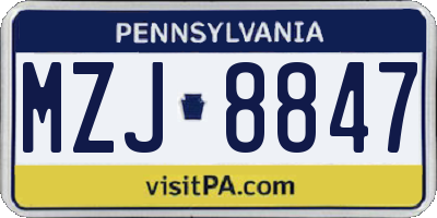PA license plate MZJ8847