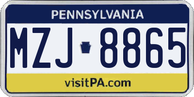 PA license plate MZJ8865