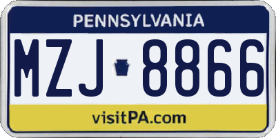 PA license plate MZJ8866