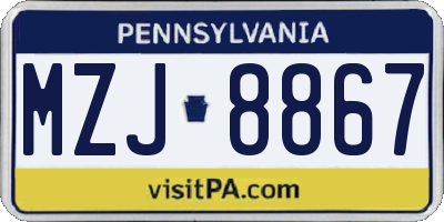 PA license plate MZJ8867