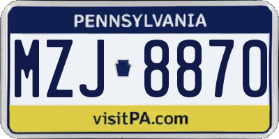 PA license plate MZJ8870