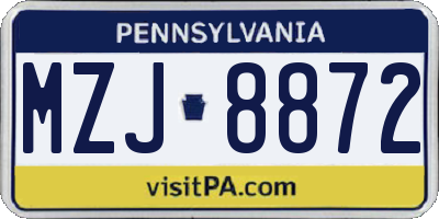 PA license plate MZJ8872