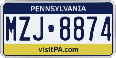 PA license plate MZJ8874