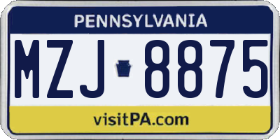 PA license plate MZJ8875