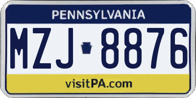 PA license plate MZJ8876