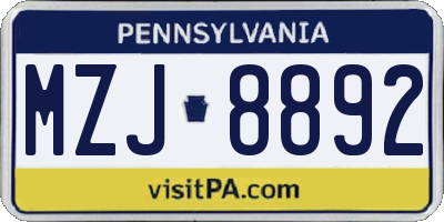 PA license plate MZJ8892