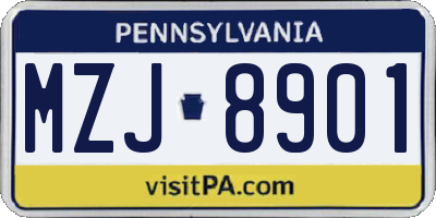 PA license plate MZJ8901